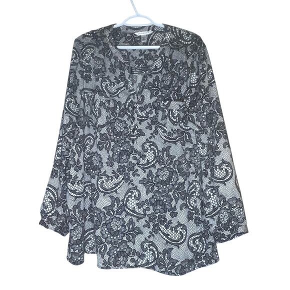 Croft & Barrow Black and White Patterned Blouse Size 2X - Picture 1 of 11